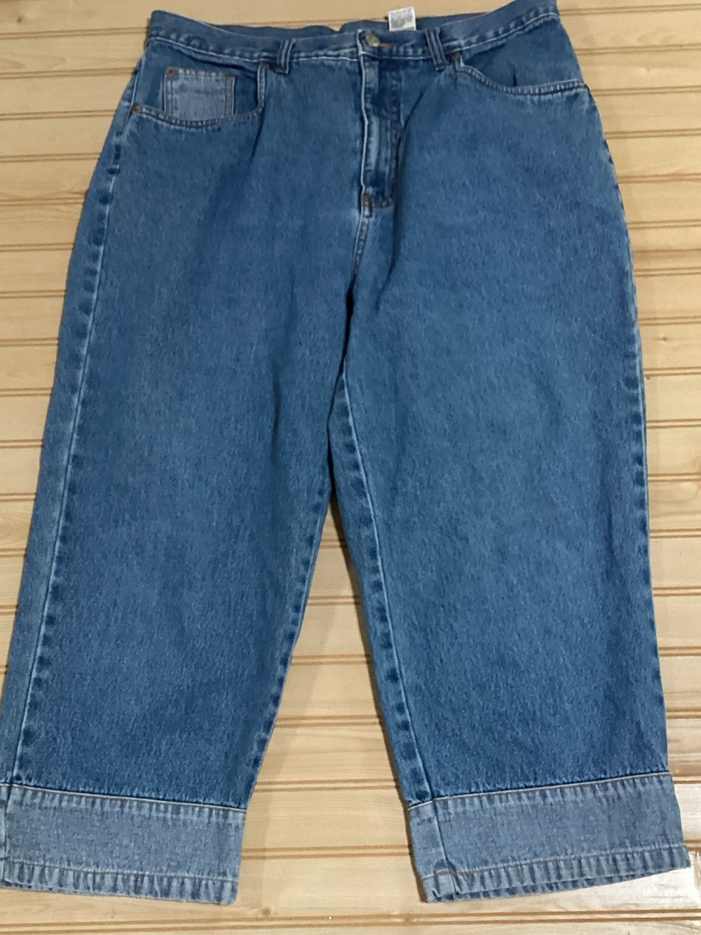 Y2K Bill Blass Relaxed Light Wash 100% Cotton Denim Wide Leg Cuff Capri Jeans 14